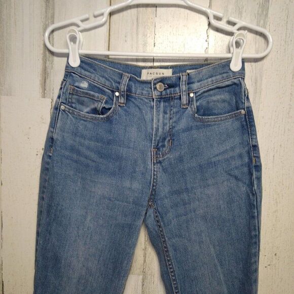 PacSun Jeans Women's Sz 24 Vintage Icon Raw Hem Blue Mid Rise Pants Ripp… - Picture 6 of 10